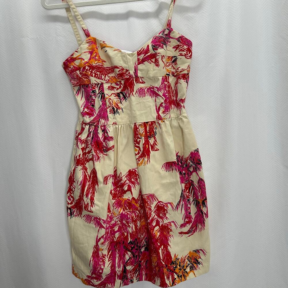 Maria Bonita Extra tropical mini dress sundress 6 cream red leaf print